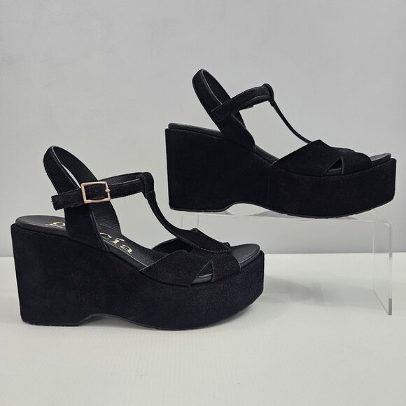 Pedro Garcia Domiel Platform Wedge Sandal Womens EU 39 Black Suede Chunky NEW - Picture 3 of 14